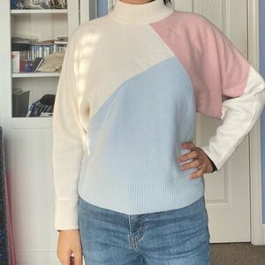 Petite Studio wool sweater - colorblock white /blue/pink Size XS